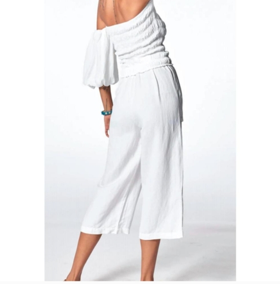 Young, Fabulous & Broke Sailor Tencel Cotton Wide Leg Crop Pants White Size - Picture 2 of 10